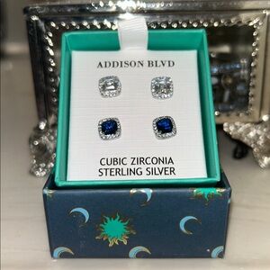 Sterling Silver Earrings Set - Blue and Silver